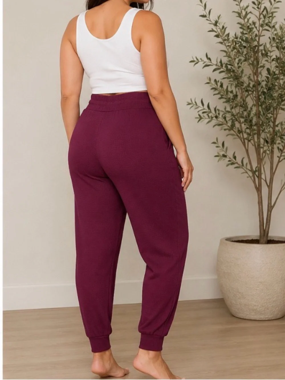 Victoria’s Secret Waffle Knit Lounge Jogger Pants Burgundy High Rise Size Large